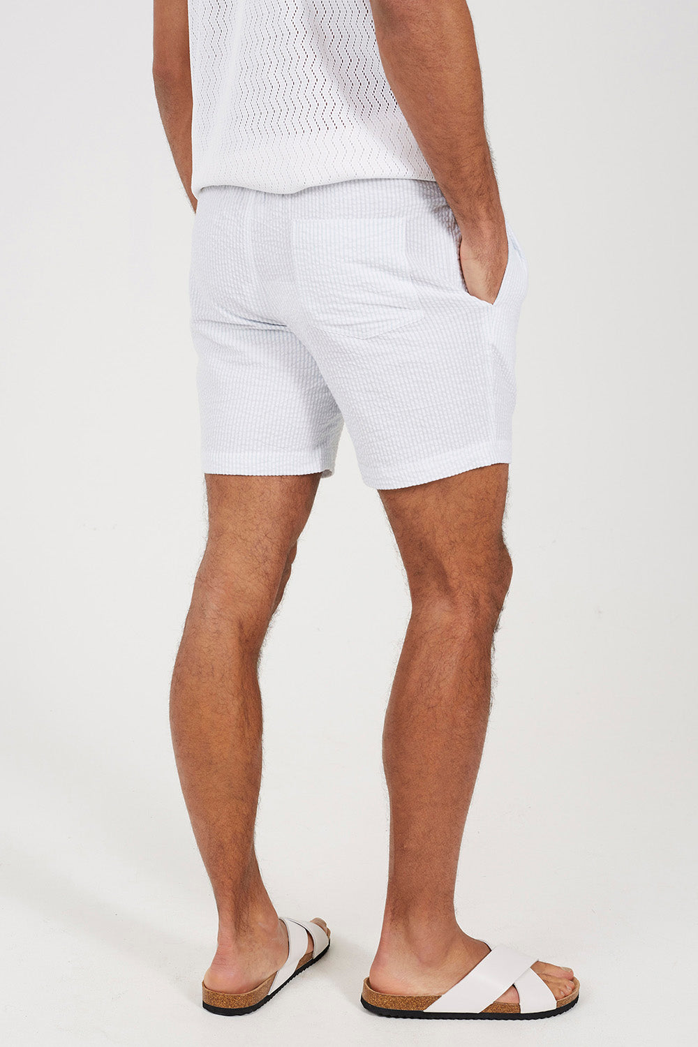 Brave Soul Light Blue Seersucker Shorts - Light Blue Image 2