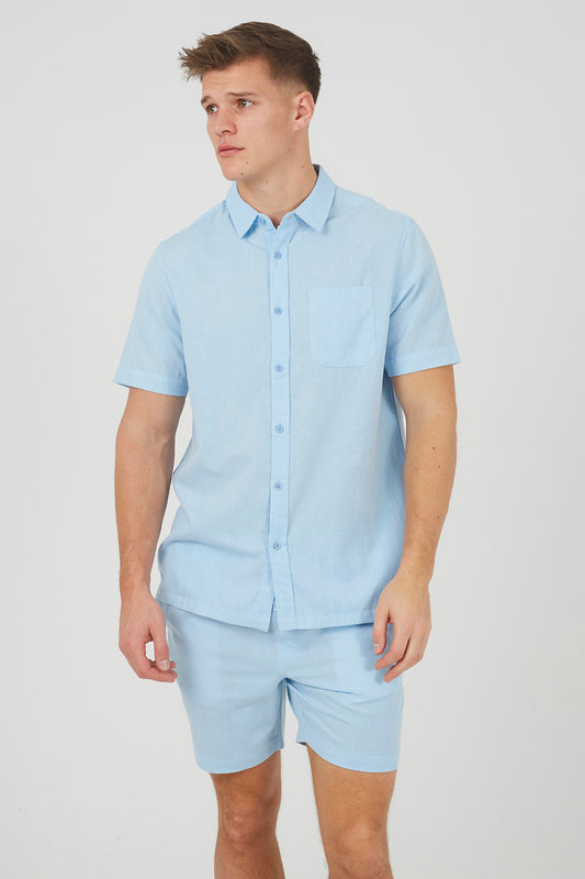 Brave Soul Light Blue Seersucker Shorts - Light Blue Image 1