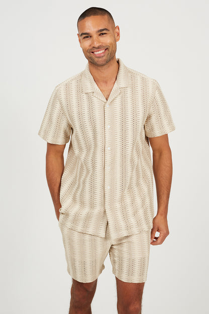 Brave Soul Beige Stripe Shorts - Beige Image 4