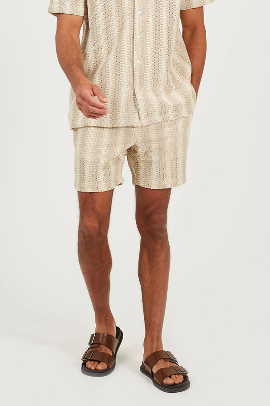 Brave Soul Beige Stripe Shorts - Beige Image 1