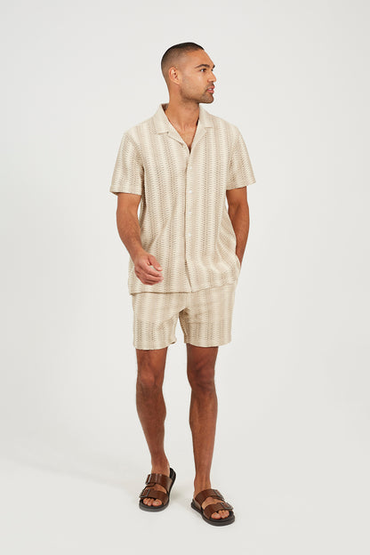 Brave Soul Beige Stripe Shorts - Beige Image 3