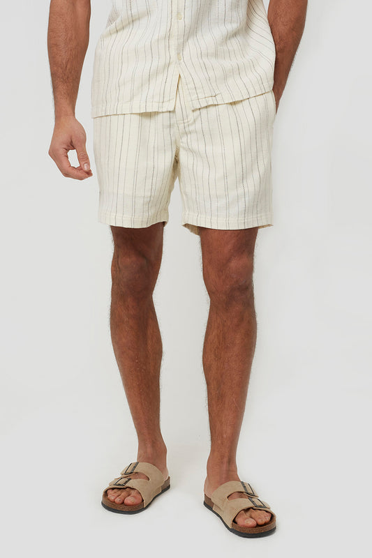 Brave Soul Cream Stripe Shorts - Cream Image 1