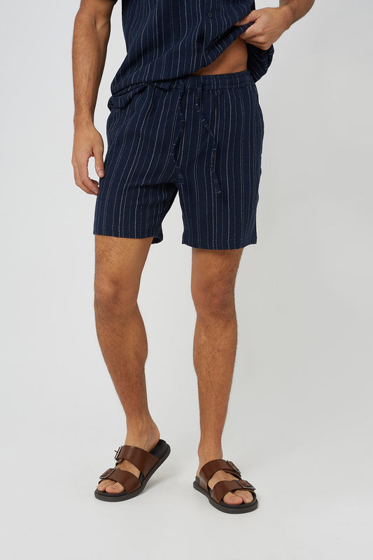 Brave Soul Navy Stripe Shorts - Navy Image 1