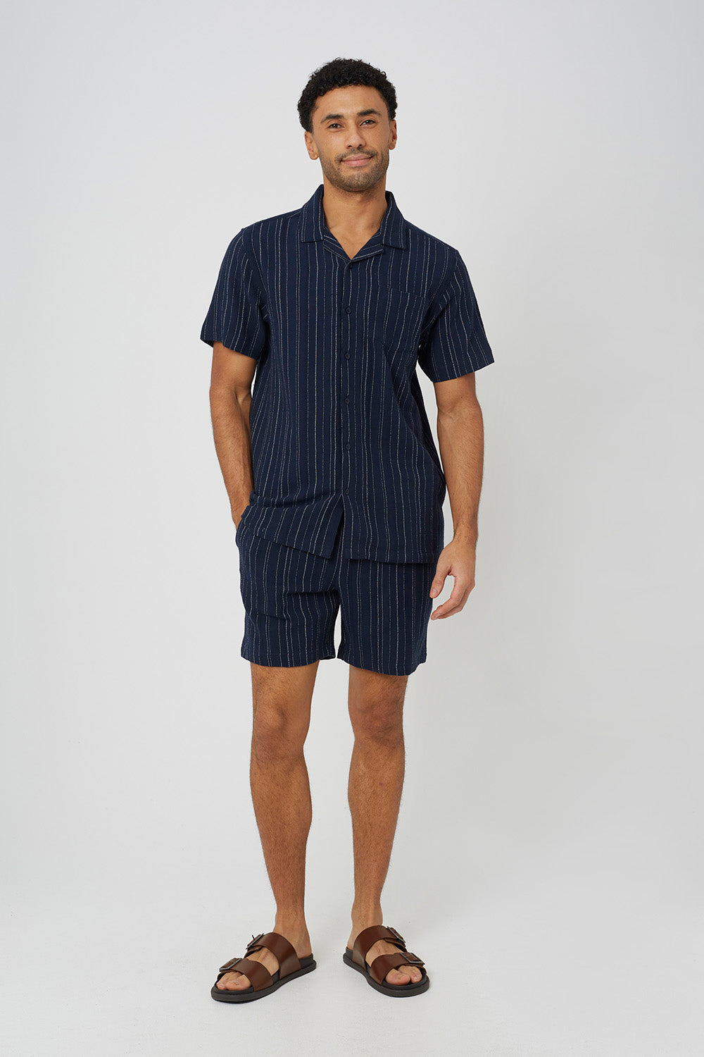 Brave Soul Navy Stripe Shorts - Navy Image 3
