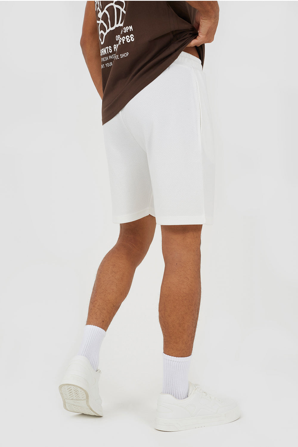 Brave Soul Cream Textured Longline Shorts - Cream Image 2