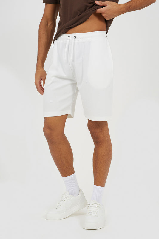 Brave Soul Cream Textured Longline Shorts - Cream Image 1