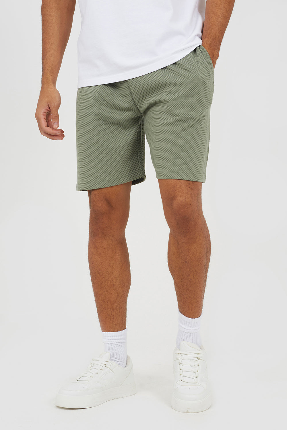Brave Soul Pale Green Textured Longline Shorts - Pale Green Image 1