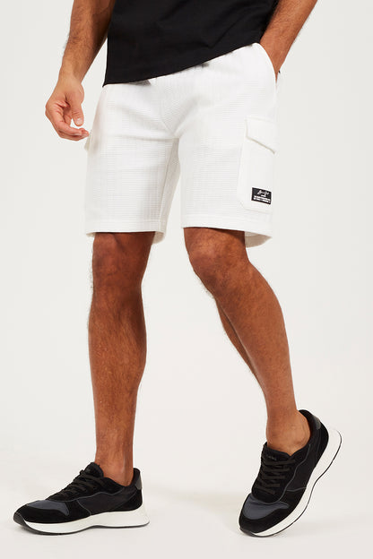 Brave Soul Off White Patch Pocket Elasticated Waist Shorts - Off White Image 1