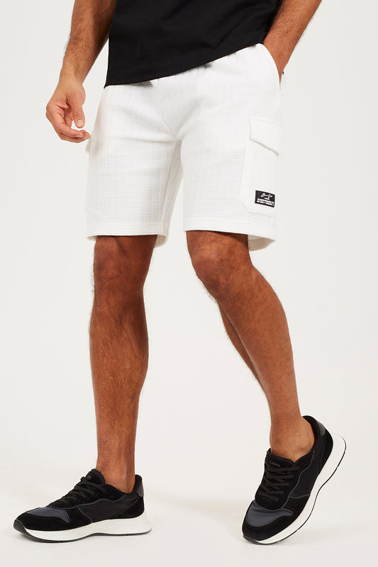 Brave Soul Off White Patch Pocket Elasticated Waist Shorts - Off White Image 1