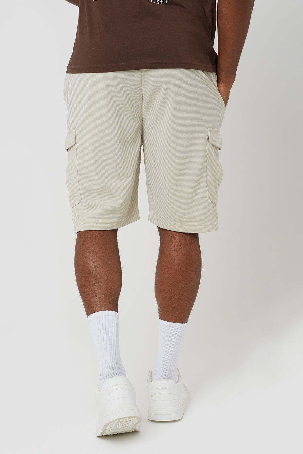 Brave Soul Light Stone Textured Cargo Shorts - Light Stone Image 2