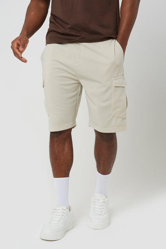 Brave Soul Light Stone Textured Cargo Shorts - Light Stone Image 1
