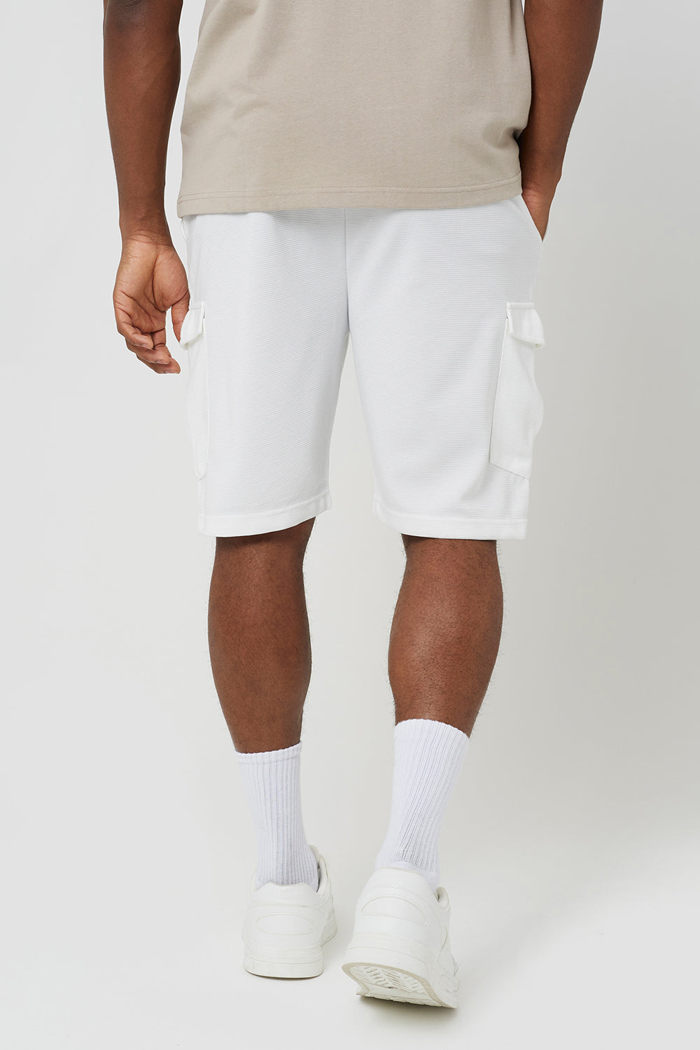 Brave Soul Cream Textured Cargo Shorts - Cream Image 2