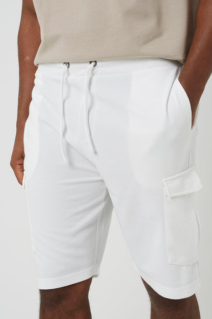 Brave Soul Cream Textured Cargo Shorts - Cream Image 4