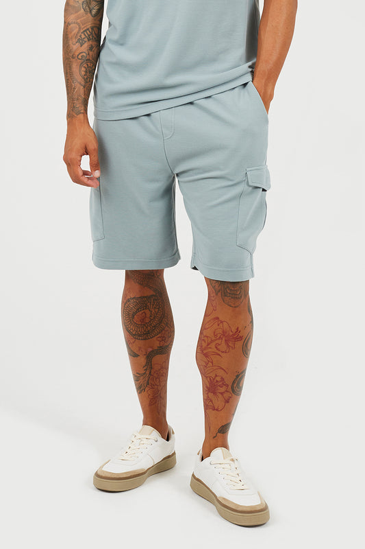 Brave Soul Light Blue Textured Cargo Shorts - Light Blue Image 1