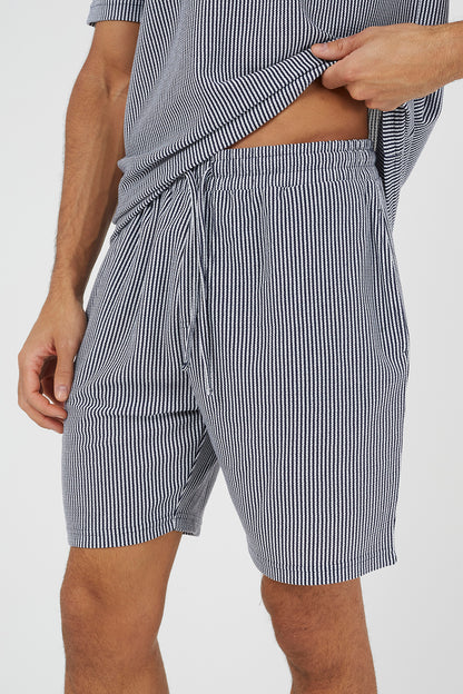 Brave Soul Navy Striped Elasticated Waist Shorts - Navy Image 4