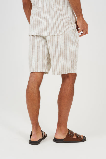Brave Soul Cream Striped Elasticated Waist Shorts - Cream Image 2