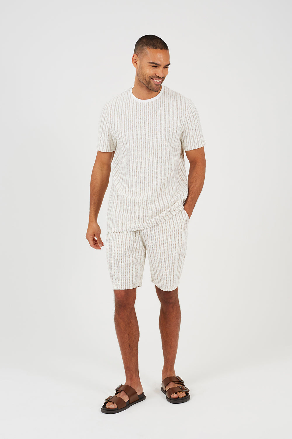Brave Soul Cream Striped Elasticated Waist Shorts - Cream Image 3