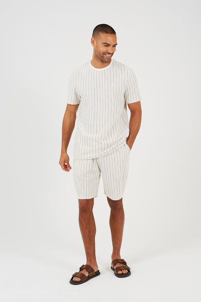Brave Soul Cream Striped Elasticated Waist Shorts - Cream Image 3