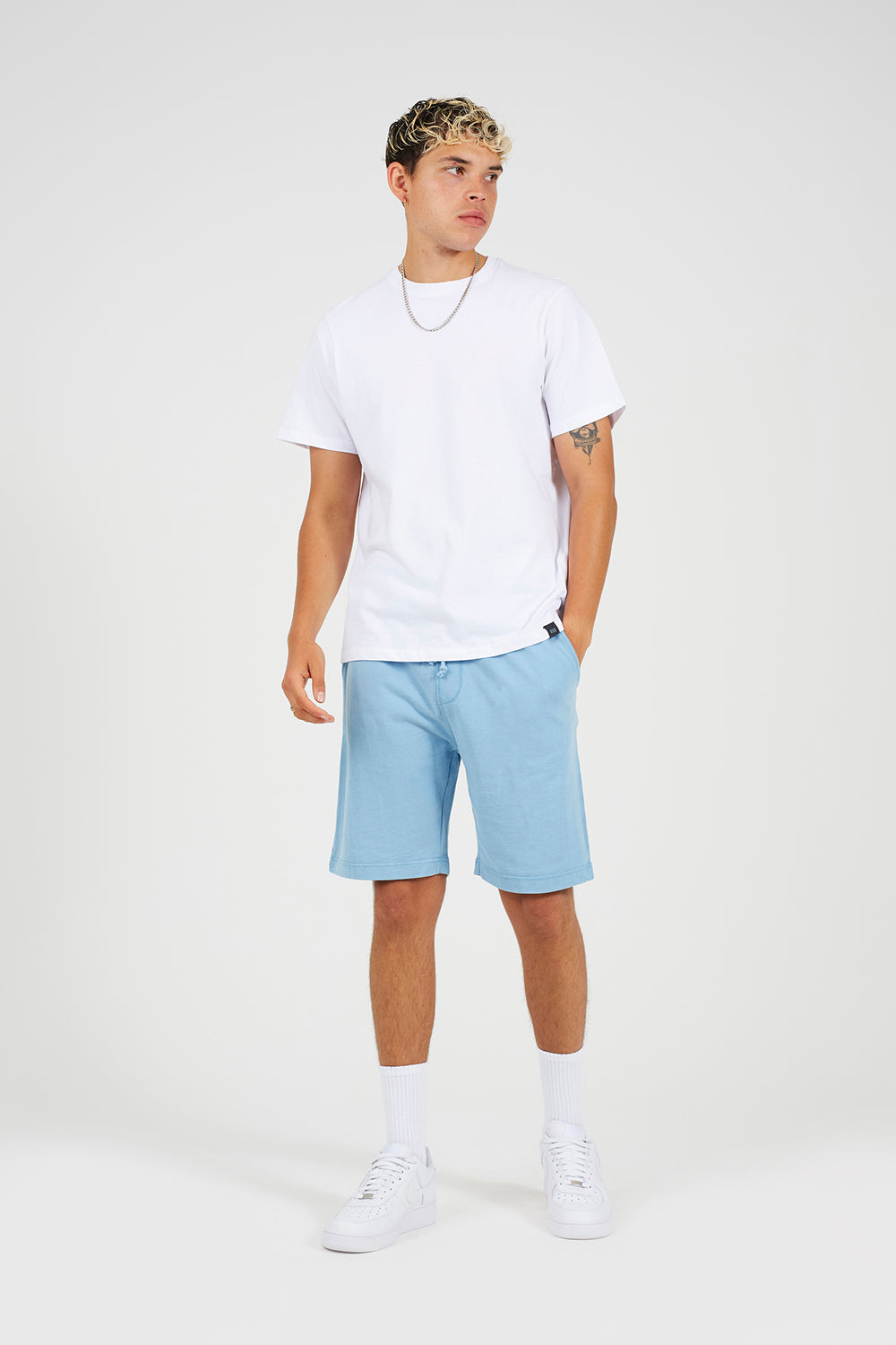 Brave Soul Light Blue Cotton Jersey Elasticated Shorts - Light Blue Image 3