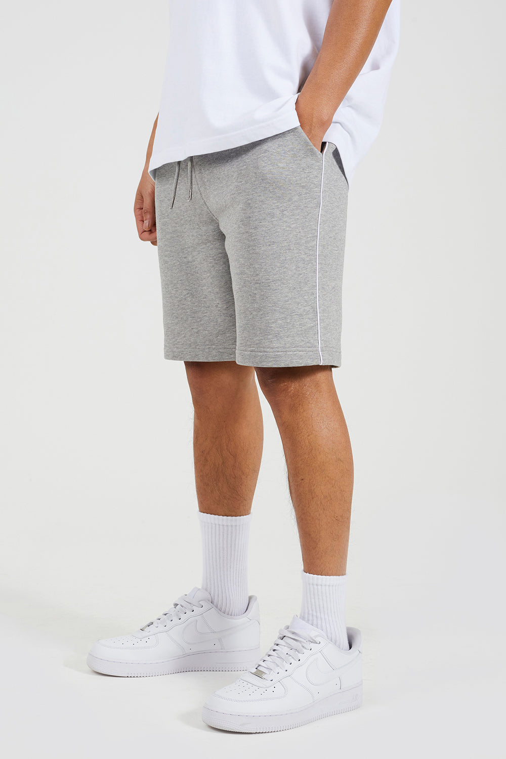 Brave Soul Light Grey Side Stripe Drawstring Jersey Shorts - Light Grey Image 1