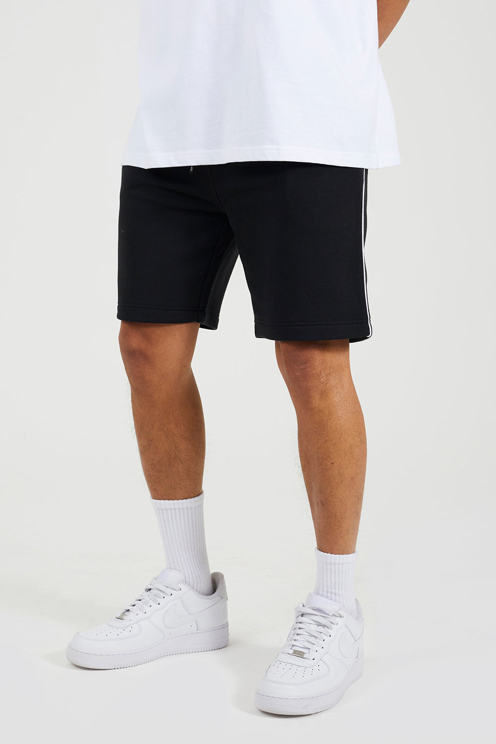 Brave Soul Black Side Stripe Drawstring Jersey Shorts - Black Image 1