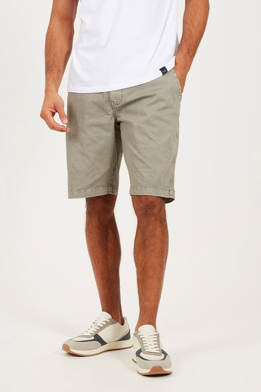 Brave Soul Light Grey Cotton Twill Elasticated Waist Shorts - Light Grey Image 1