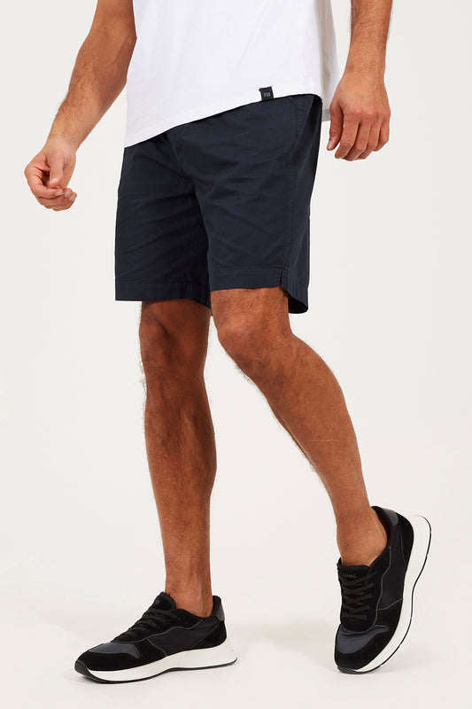 Brave Soul Navy Cotton Elasticated Waist Drawstring Shorts - Navy Image 1