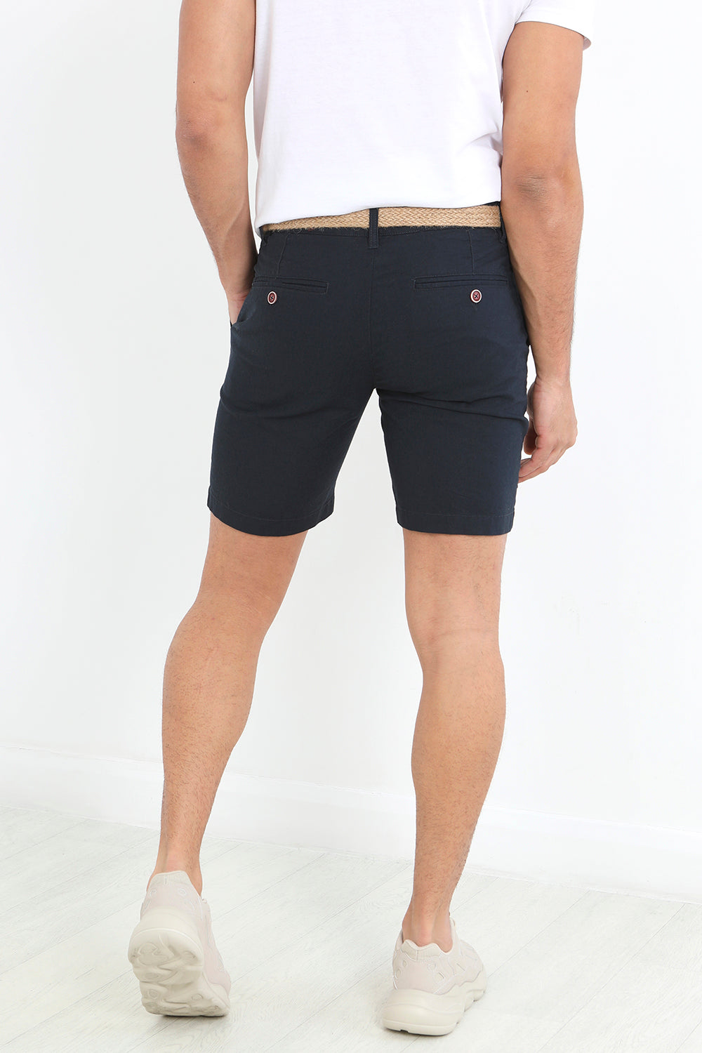 Brave Soul Navy Slim Fit Linen Blend Chino Shorts With Belt - Navy Image 2