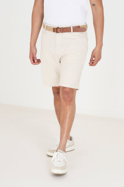 Brave Soul Light Stone Slim Fit Linen Blend Chino Shorts With Belt - Light Stone Image 1