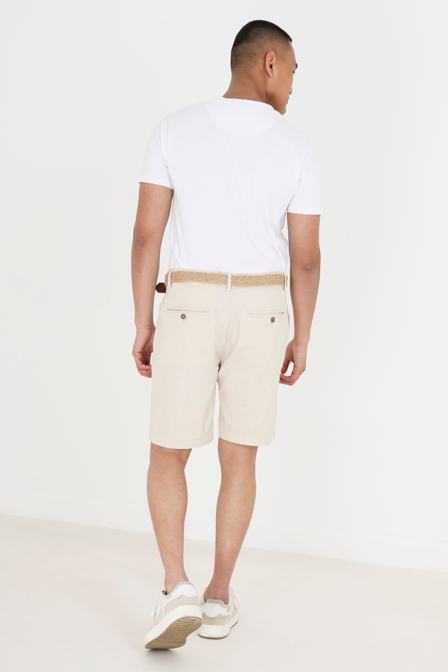 Brave Soul Light Stone Slim Fit Linen Blend Chino Shorts With Belt - Light Stone Image 2