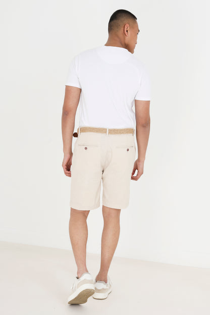 Brave Soul Light Stone Slim Fit Linen Blend Chino Shorts With Belt - Light Stone Image 2