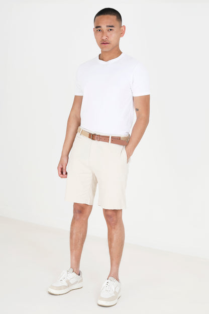 Brave Soul Light Stone Slim Fit Linen Blend Chino Shorts With Belt - Light Stone Image 3