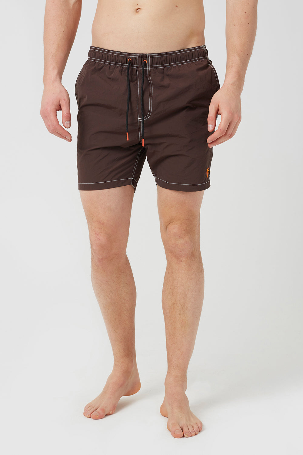 Brave Soul Chocolate Contrast Stitch Swim Shorts - Chocolate Image 1