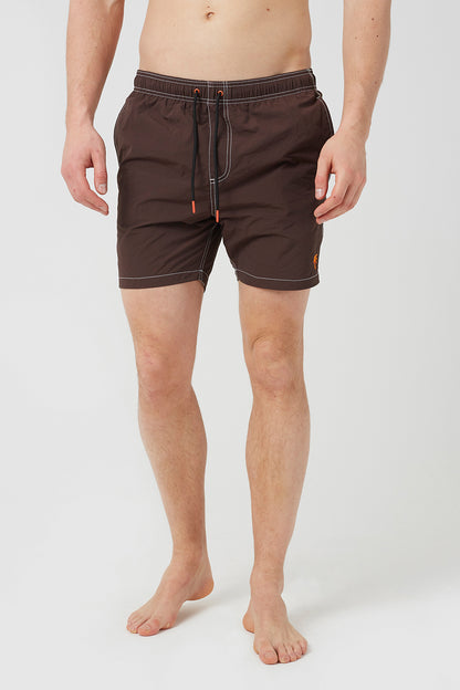 Brave Soul Chocolate Contrast Stitch Swim Shorts - Chocolate Image 1