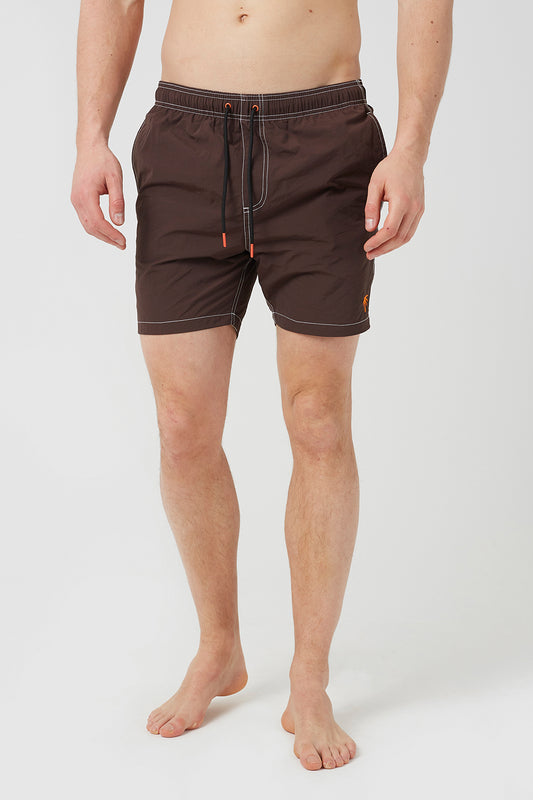 Brave Soul Chocolate Contrast Stitch Swim Shorts - Chocolate Image 1