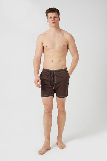 Brave Soul Chocolate Contrast Stitch Swim Shorts - Chocolate Image 3