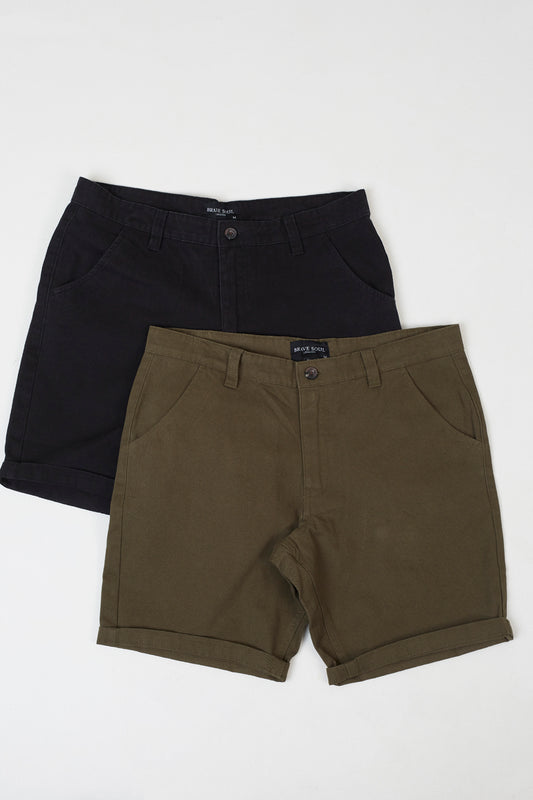 Brave Soul Black 2 Pack Cotton Twill Chino Shorts - Black Image 1