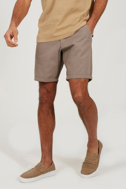 Brave Soul Taupe Cotton Twill Chino Shorts - Taupe Image 1