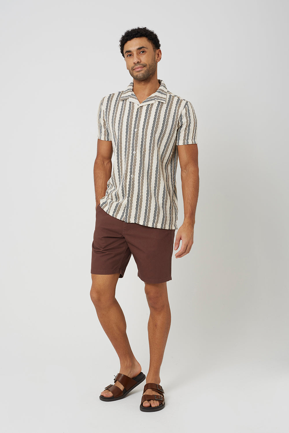 Brave Soul Chocolate Cotton Twill Chino Shorts - Chocolate Image 3