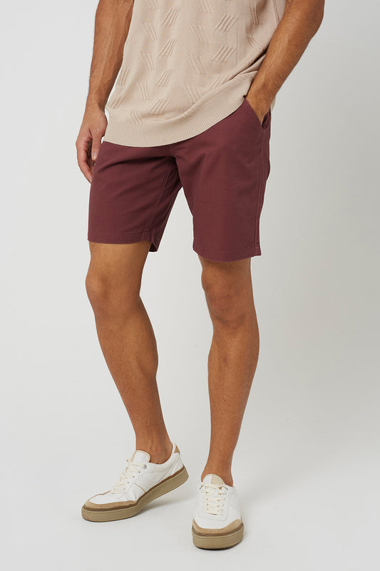Brave Soul Plum Cotton Twill Chino Shorts - Plum Image 1
