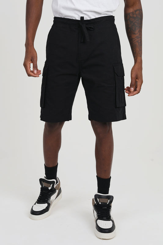 Brave Soul Black Cotton Cargo Shorts - Black Image 1