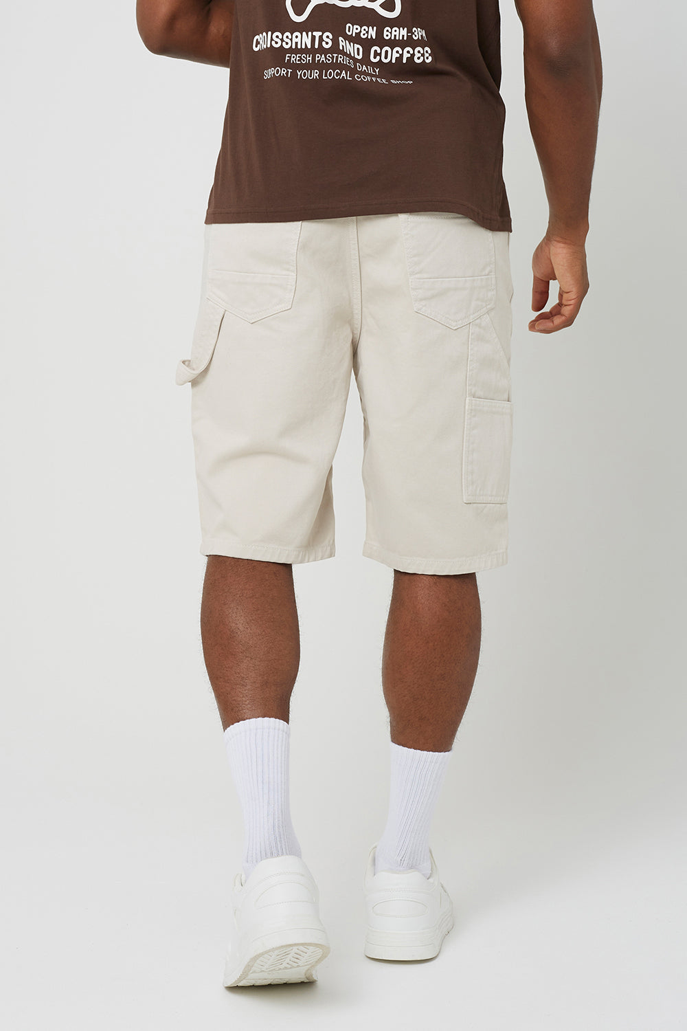 Brave Soul Cream Loose Fit Denim Carpenter Shorts - Cream Image 2