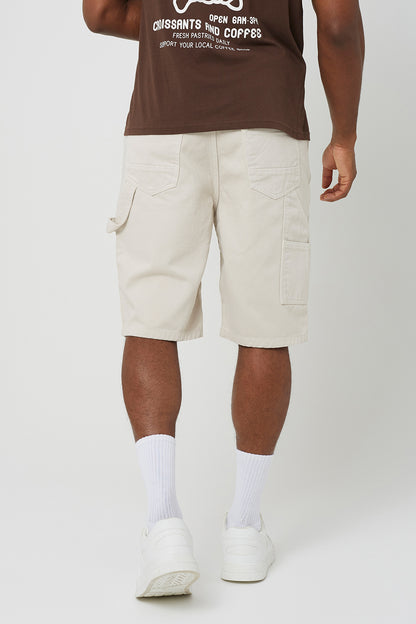 Brave Soul Cream Loose Fit Denim Carpenter Shorts - Cream Image 2