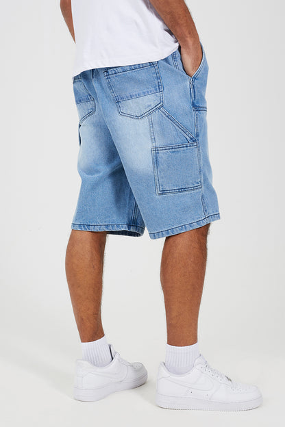 Brave Soul Light Blue Loose Fit Denim Carpenter Shorts - Light Blue Image 2