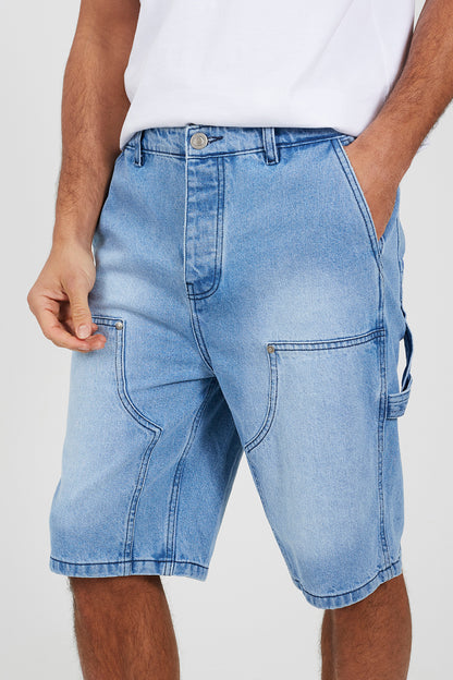 Brave Soul Light Blue Loose Fit Denim Carpenter Shorts - Light Blue Image 4