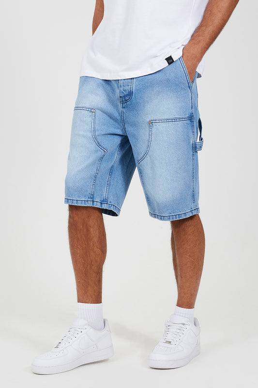 Brave Soul Light Blue Loose Fit Denim Carpenter Shorts - Light Blue Image 1