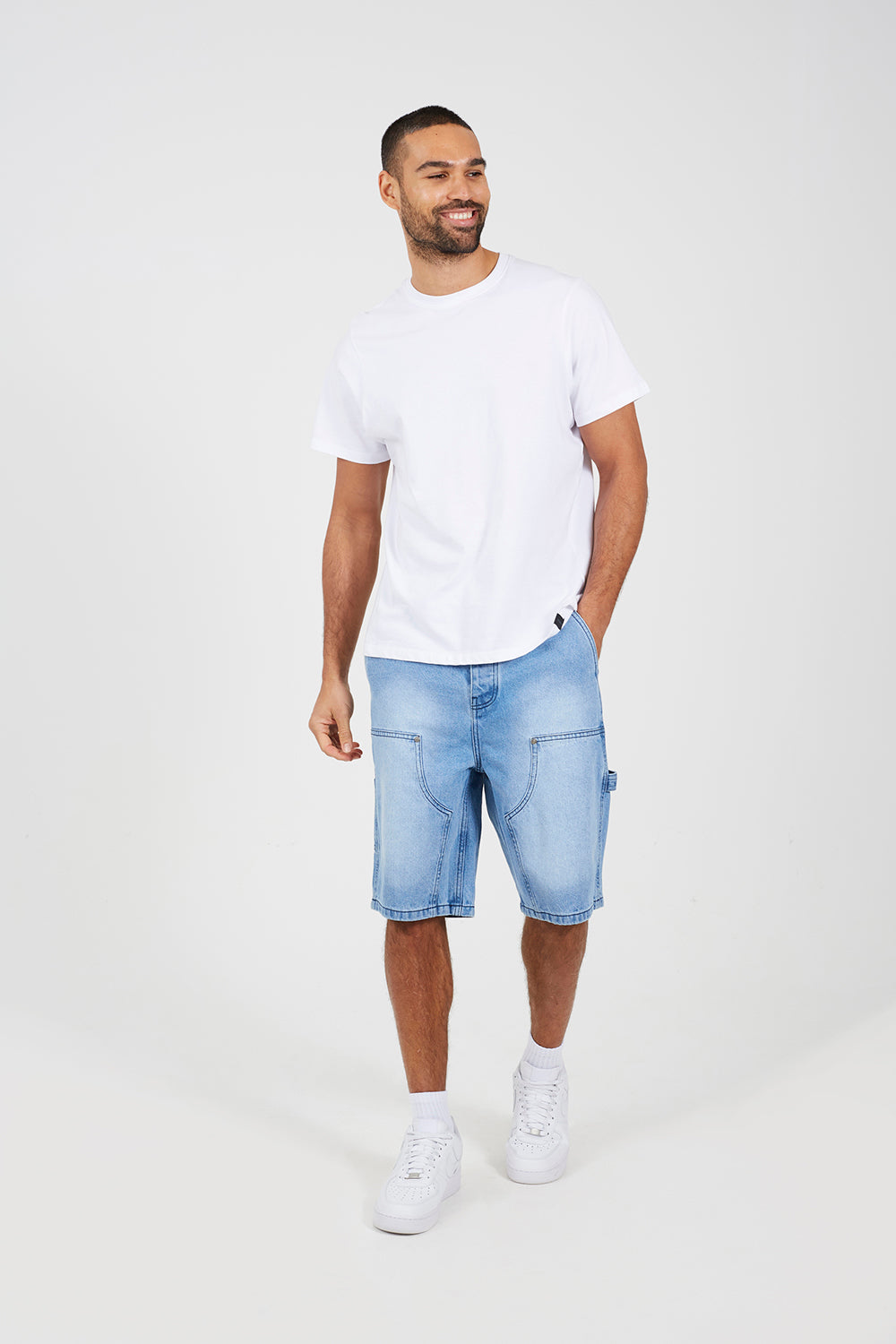Brave Soul Light Blue Loose Fit Denim Carpenter Shorts - Light Blue Image 3