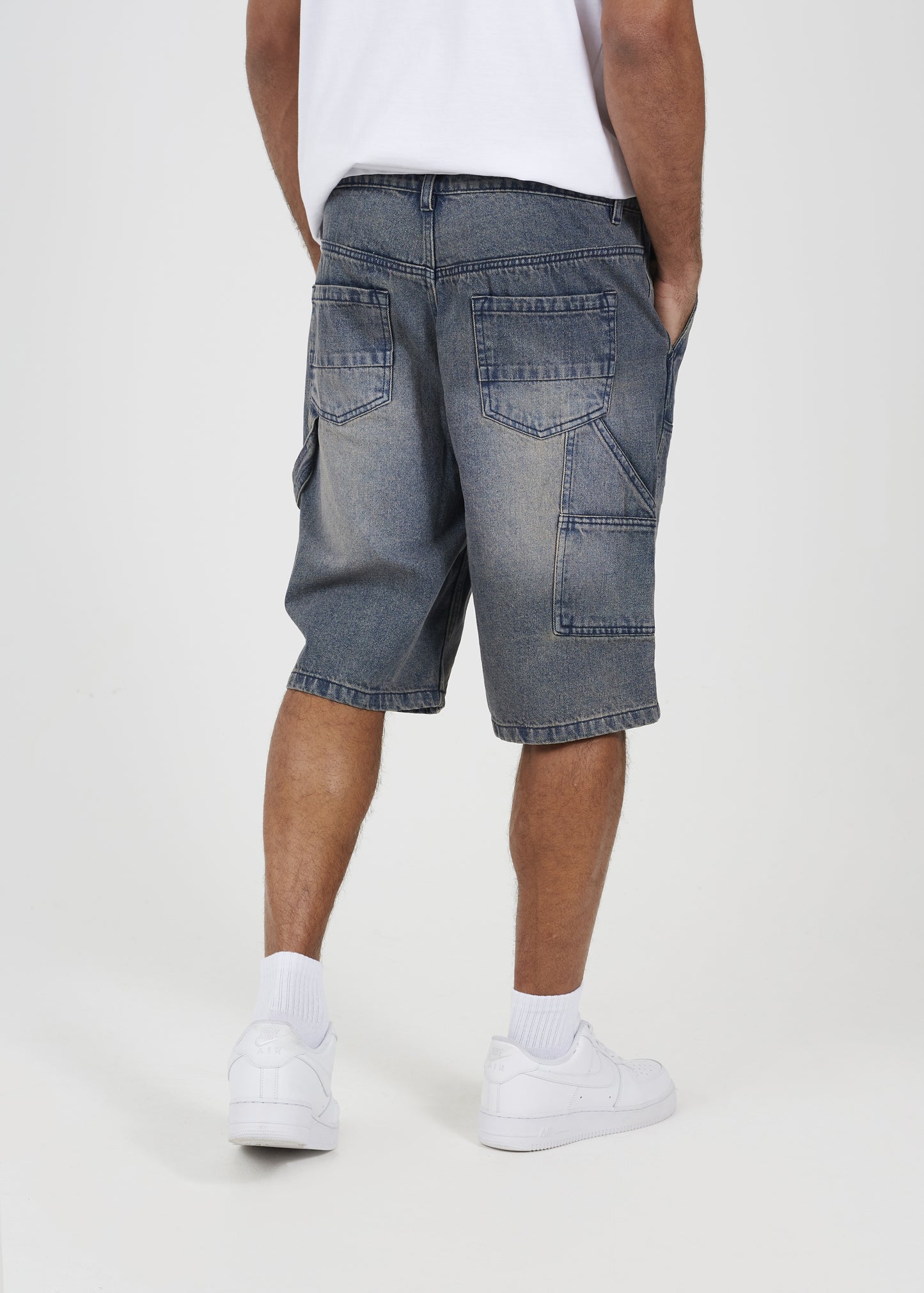 Brave Soul Mid Blue Loose Fit Carpenter Style Denim Shorts - Mid Blue Image 2