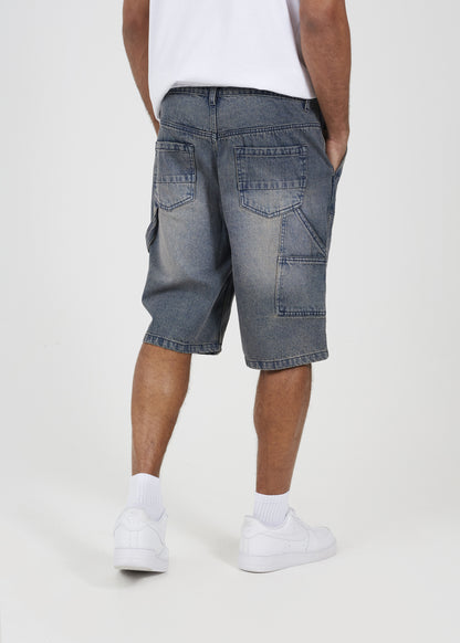 Brave Soul Mid Blue Loose Fit Carpenter Style Denim Shorts - Mid Blue Image 2