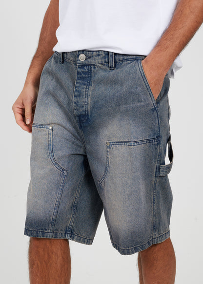 Brave Soul Mid Blue Loose Fit Carpenter Style Denim Shorts - Mid Blue Image 4